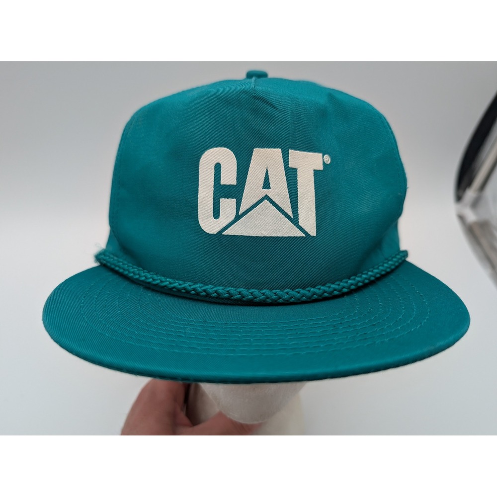 Vintage CAT Caterpillar Tonkin Teal Rope Snapback Hat Trucker Cap Adult Fit All